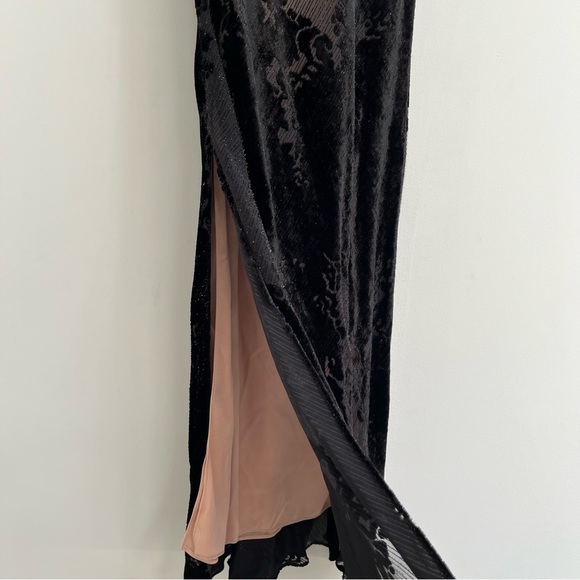 Vintage Y2K Niki Livas black burnout velvet maxi dress formal open back bias cut - Picture 12 of 14